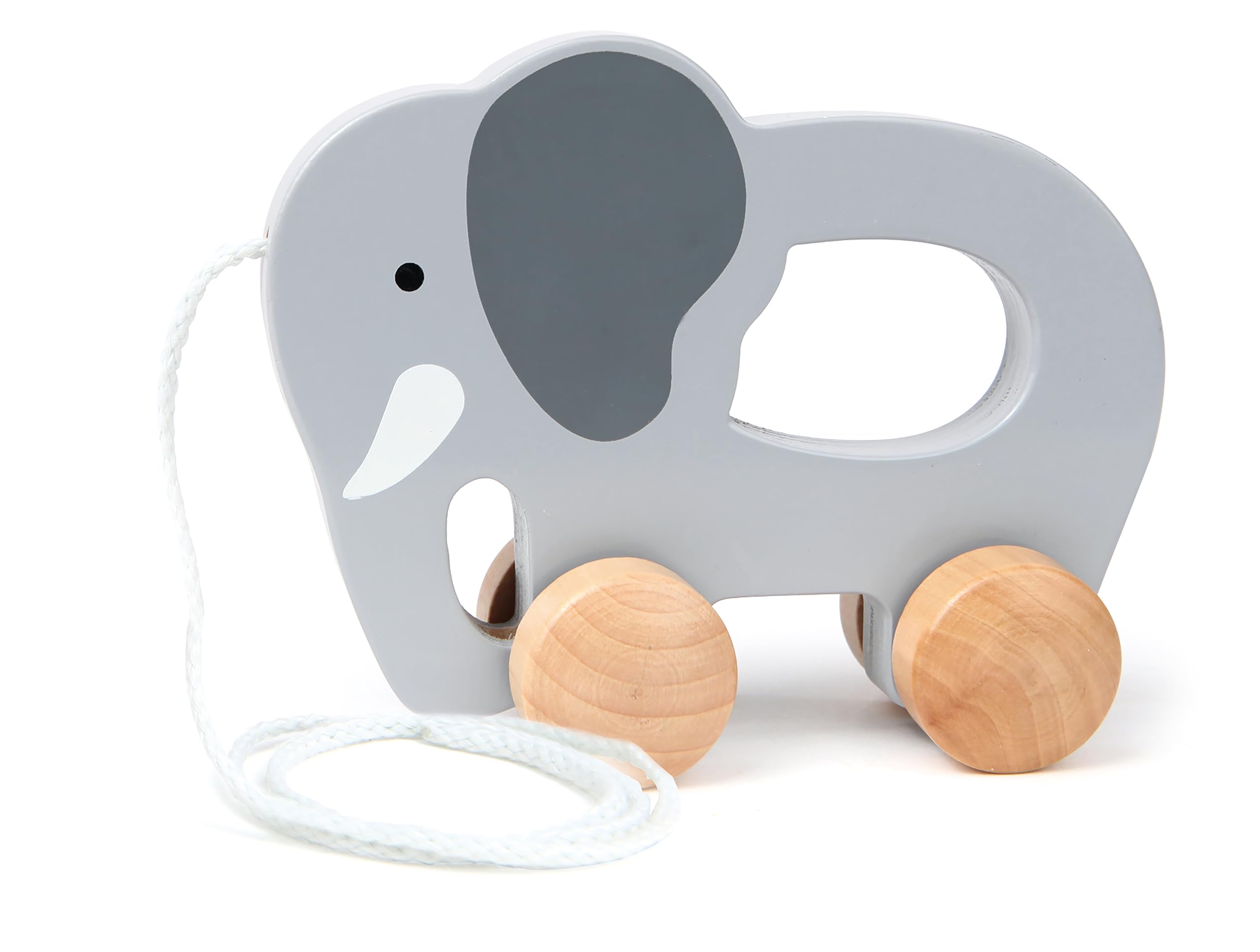 Hape elephant pull-along toy viewed from the front, easy to grip for early walkers.