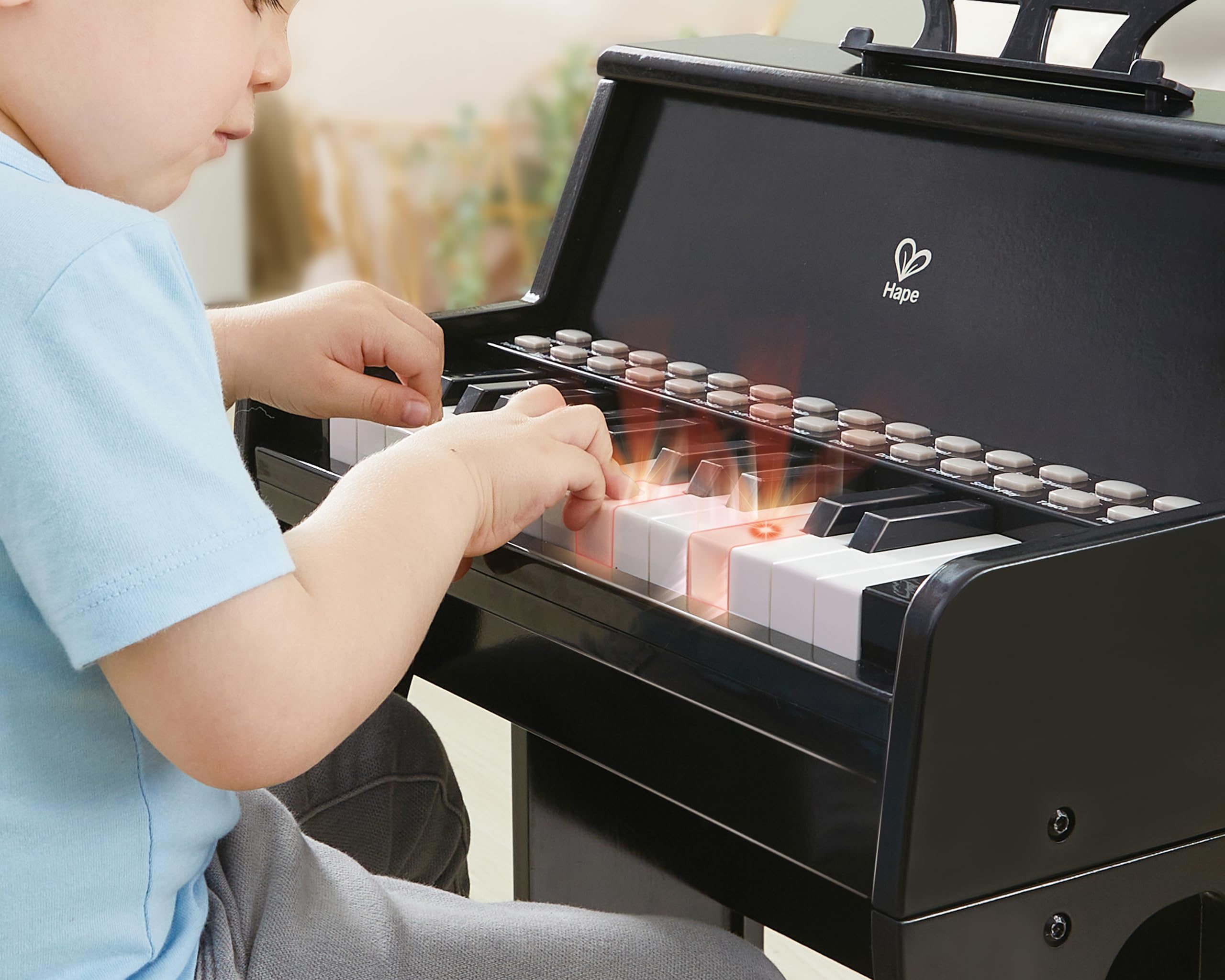 Hape Learn with Lights piano stool supports proper posture during practice