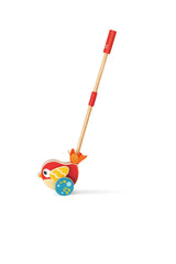 Hape Lilly musical push along bird encourages toddler walking and balance.