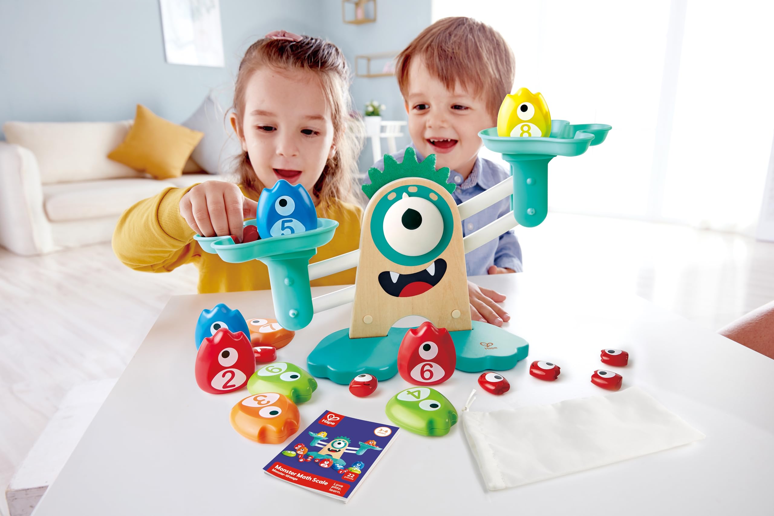 Hape Math Monster Scale small weights are ideal for incremental counting practice.