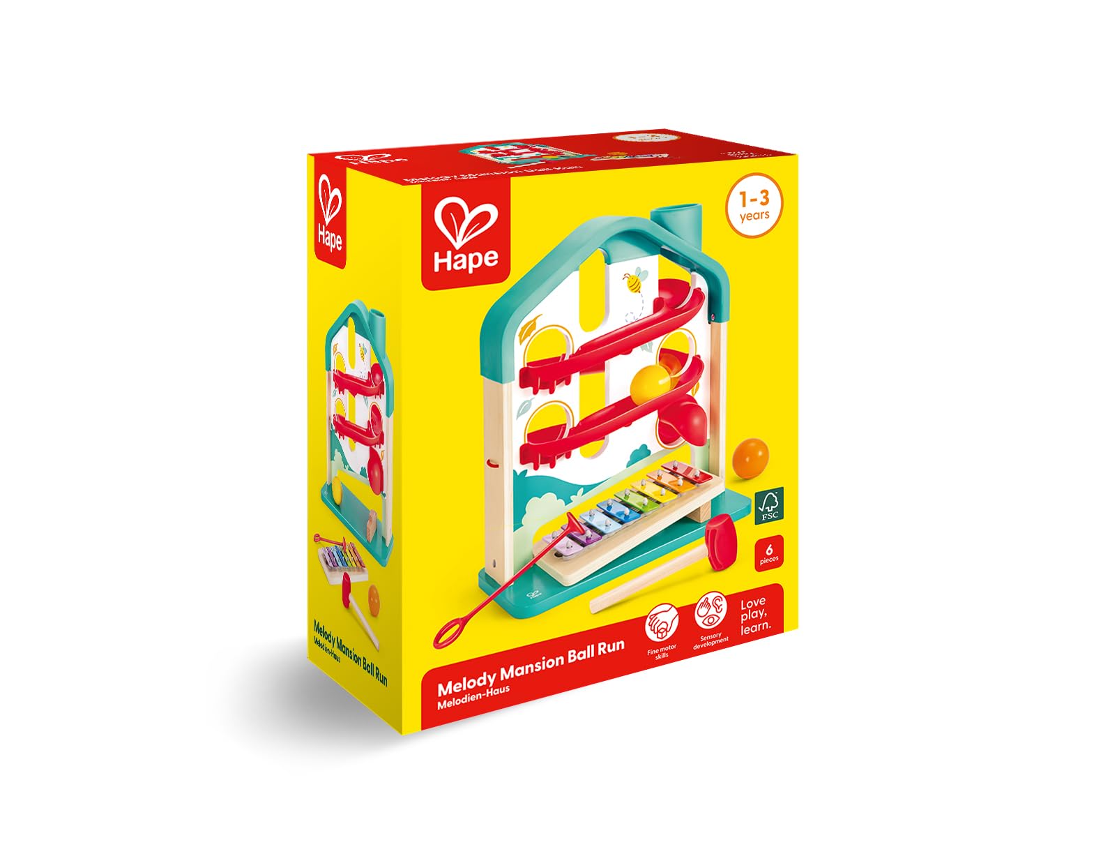 Hape Melody Mansion ball track action scene for hands-on problem solving