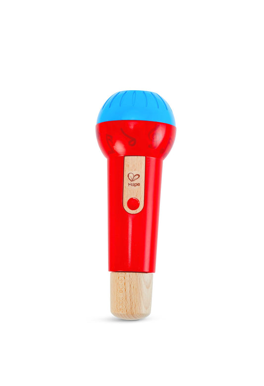 Hape Mighty Echo Microphone red front view for pretend singing and performance