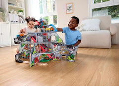 Hape Mountain Mine track connects with other wooden tracks for expandable layouts