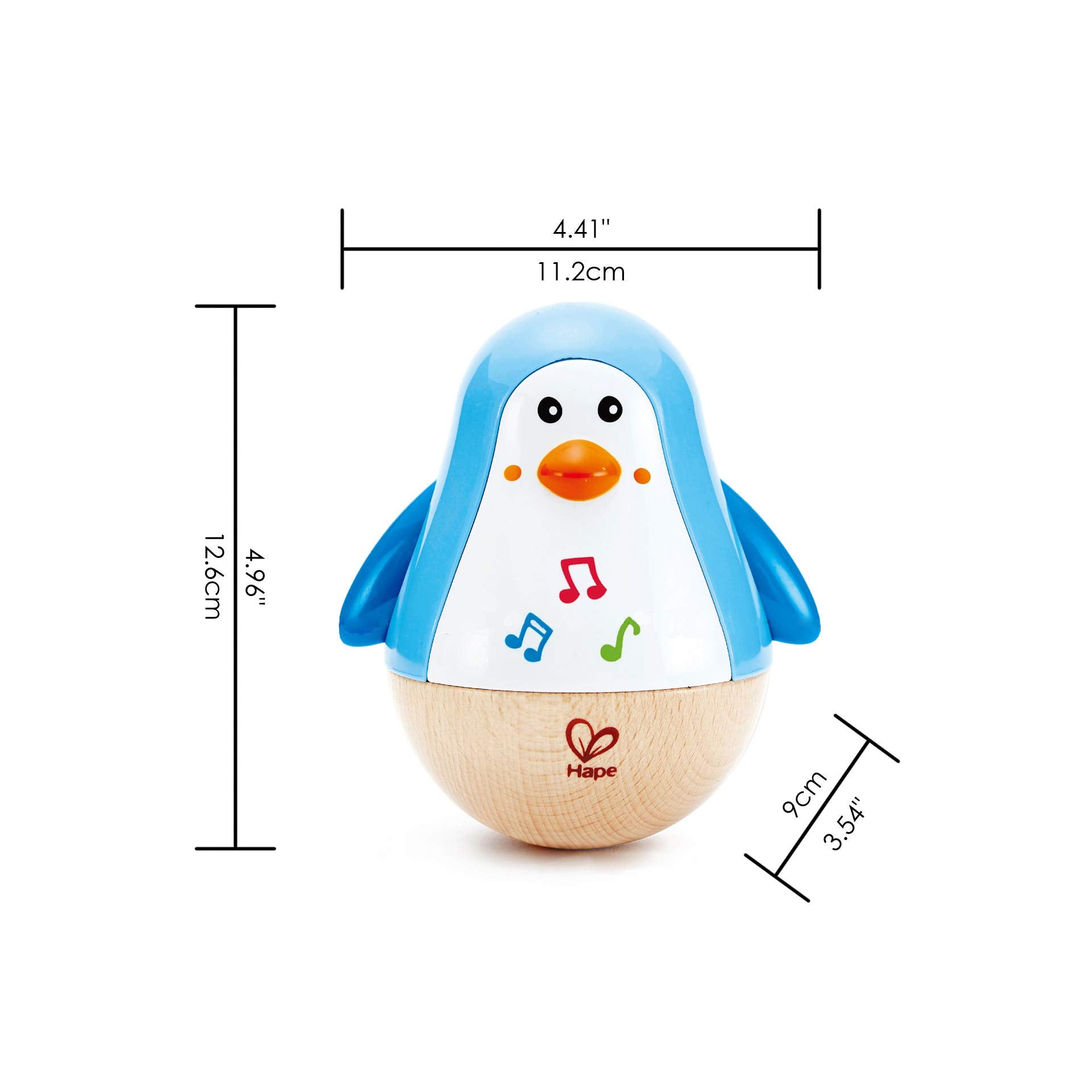 Hape Penguin Music Wobbler roly-poly design stays put during play