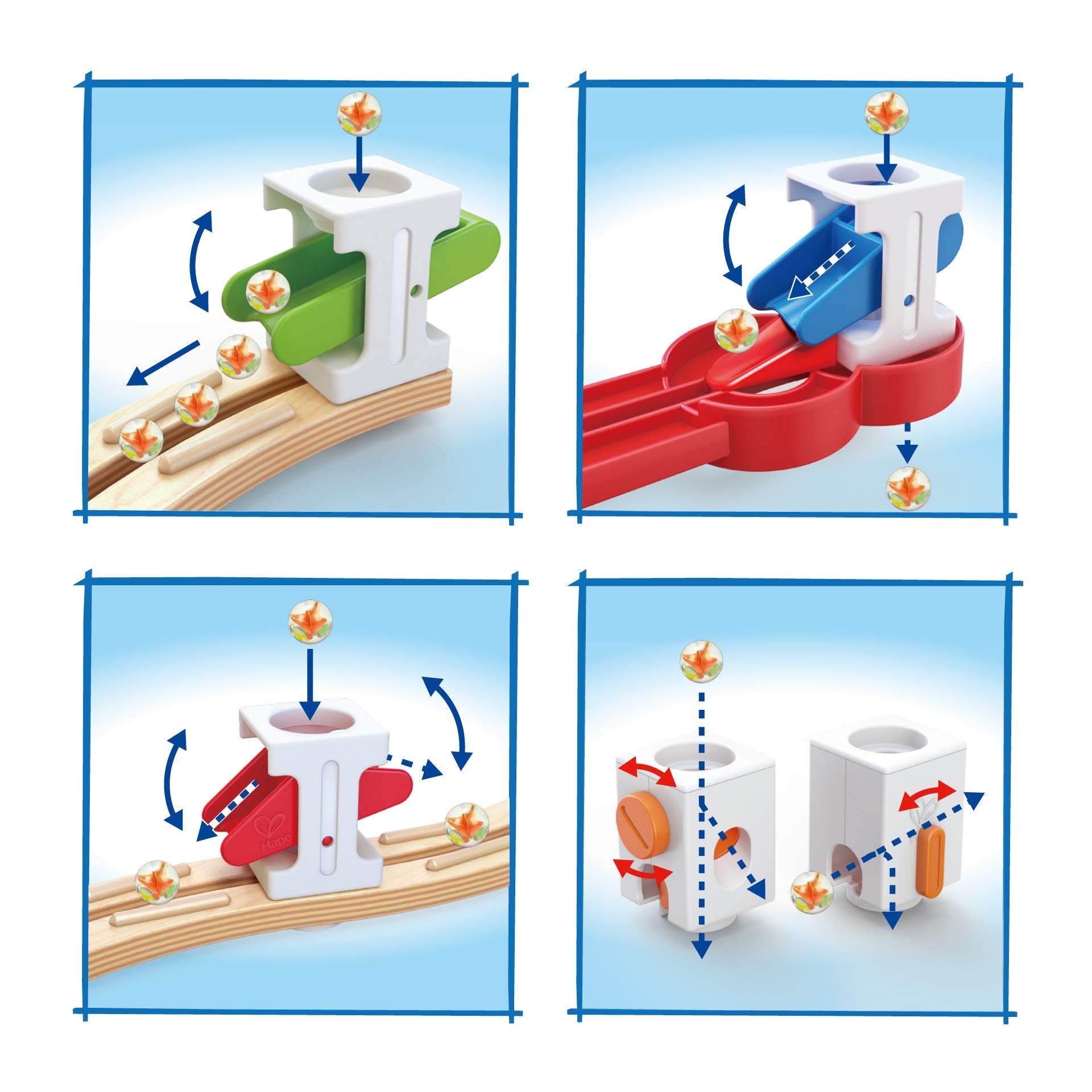 Hape wooden pieces highlight quality craftsmanship and sustainable sourcing for durable construction.