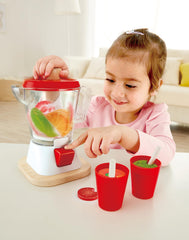 Hape kitchen play with blender and cups supports social pretend meals