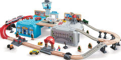 Hape Super Cityscape Transport Bucket Set train with battery engine for engaging play