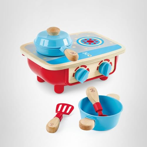 Hape Toddler Kitchen Set back-storage image promotes tidy after-play organization