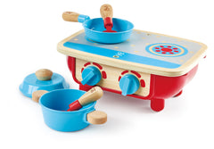 Hape Toddler Kitchen Set stove-front view for imaginative play and realistic sounds