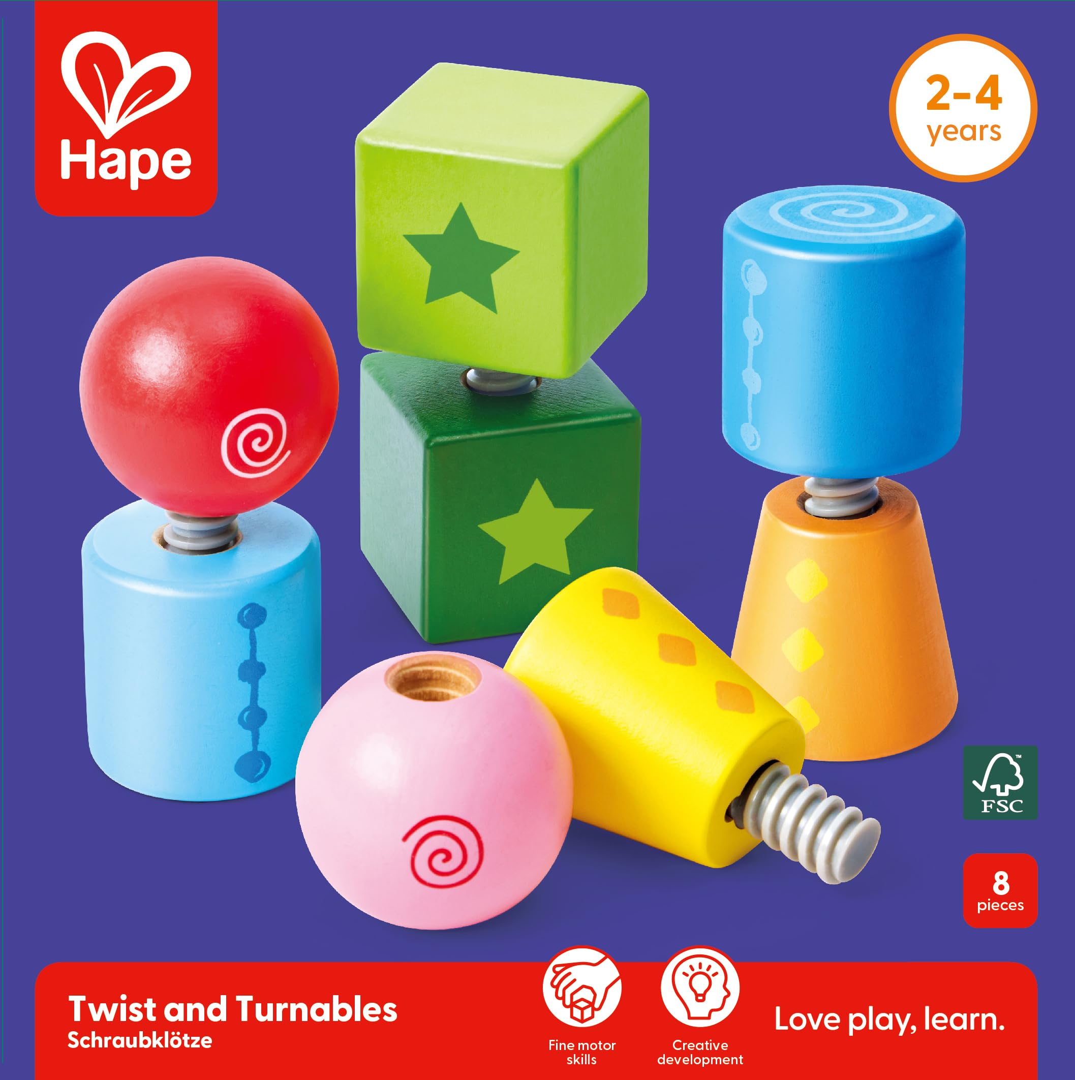 Hape Twist and Turnables durable, non-toxic finish on wooden pieces
