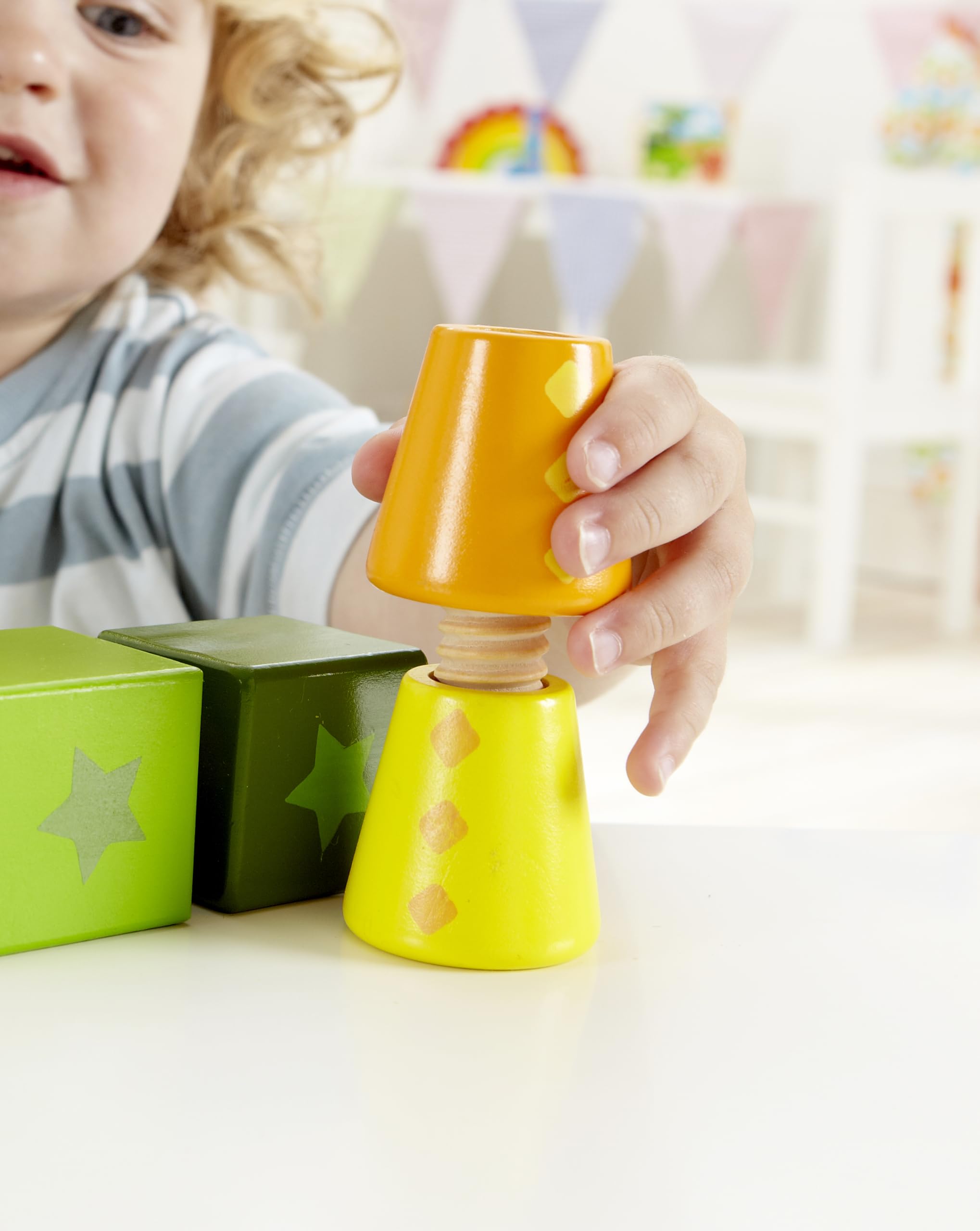 Hape Twist and Turnables wooden construction provides sturdy play components