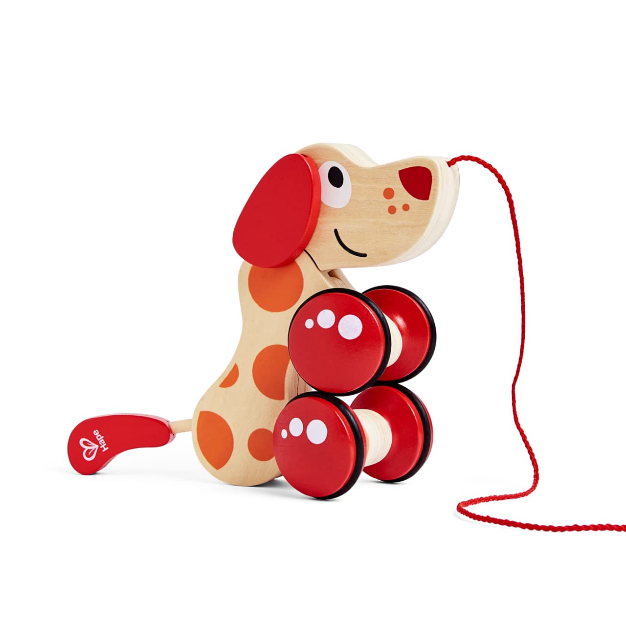 Hape Walk-A-Long Puppy side view shows rounded wheels protecting floors