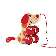 Hape Walk-A-Long Puppy side view shows rounded wheels protecting floors