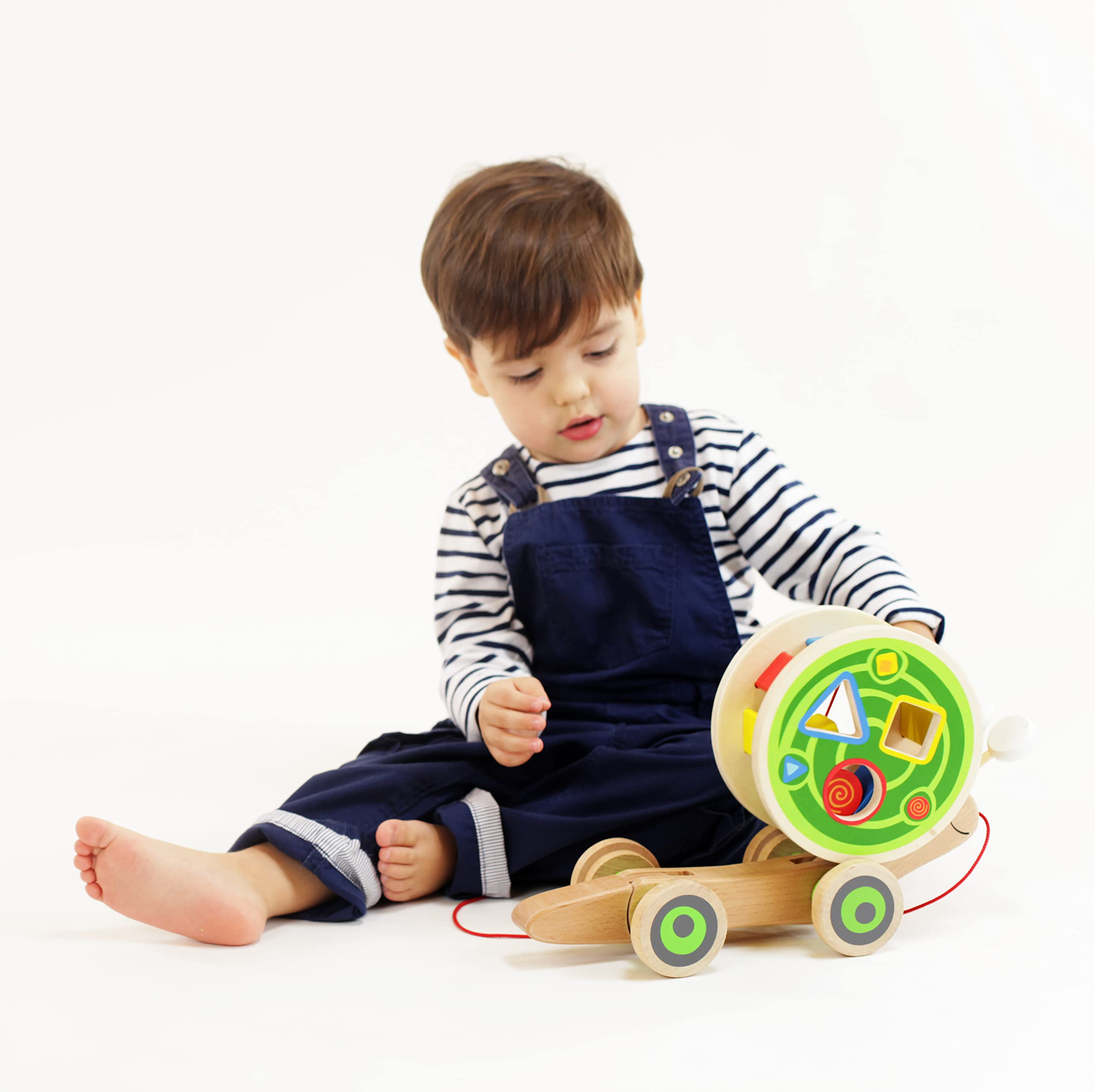 Hape Walk-A-Long Snail shell with blocks supports color and shape discovery during play