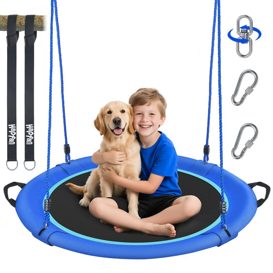 Hapfan 40-inch disc swing in blue with UV-resistant fabric for outdoor use