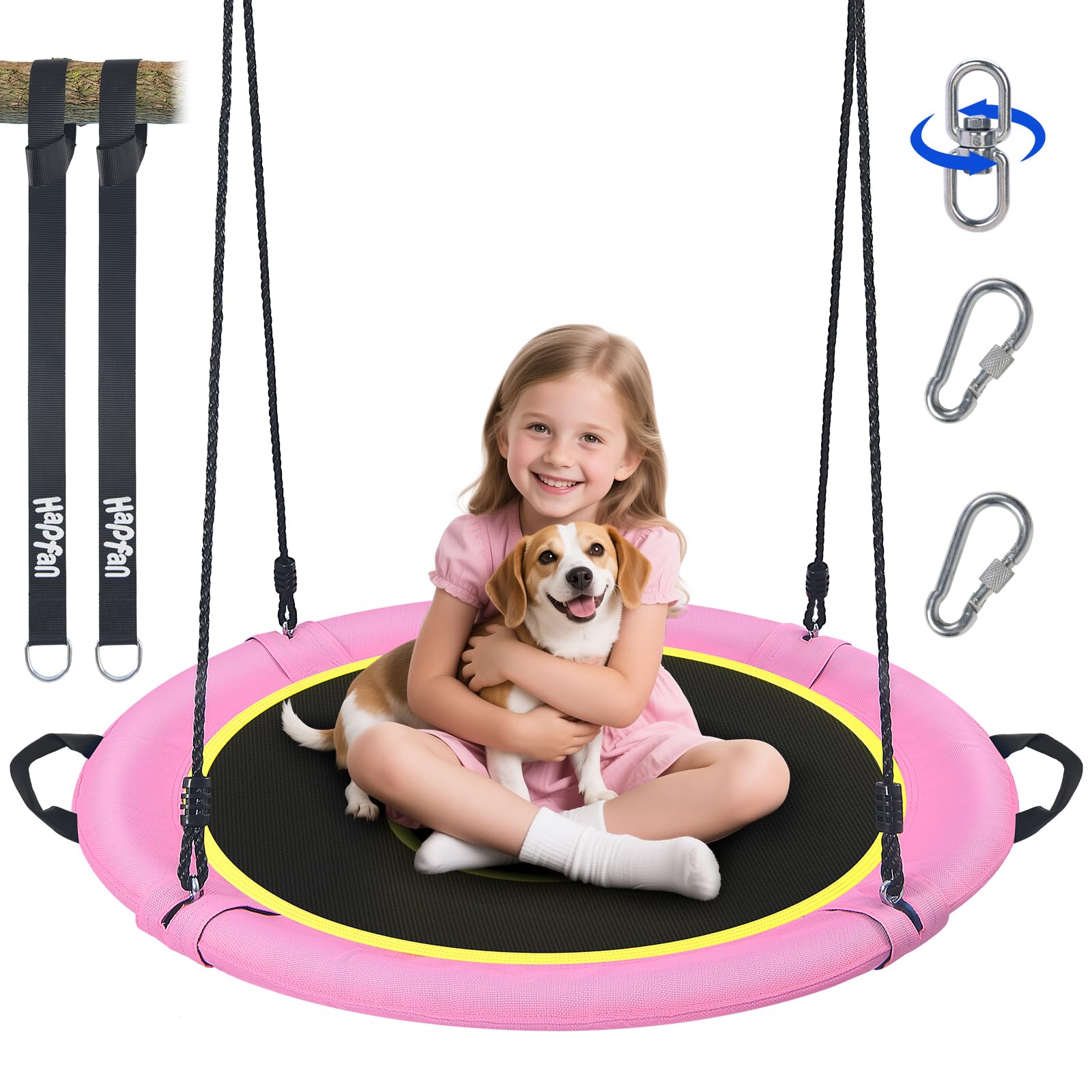 Hapfan 40-inch saucer swing in action for backyard family fun