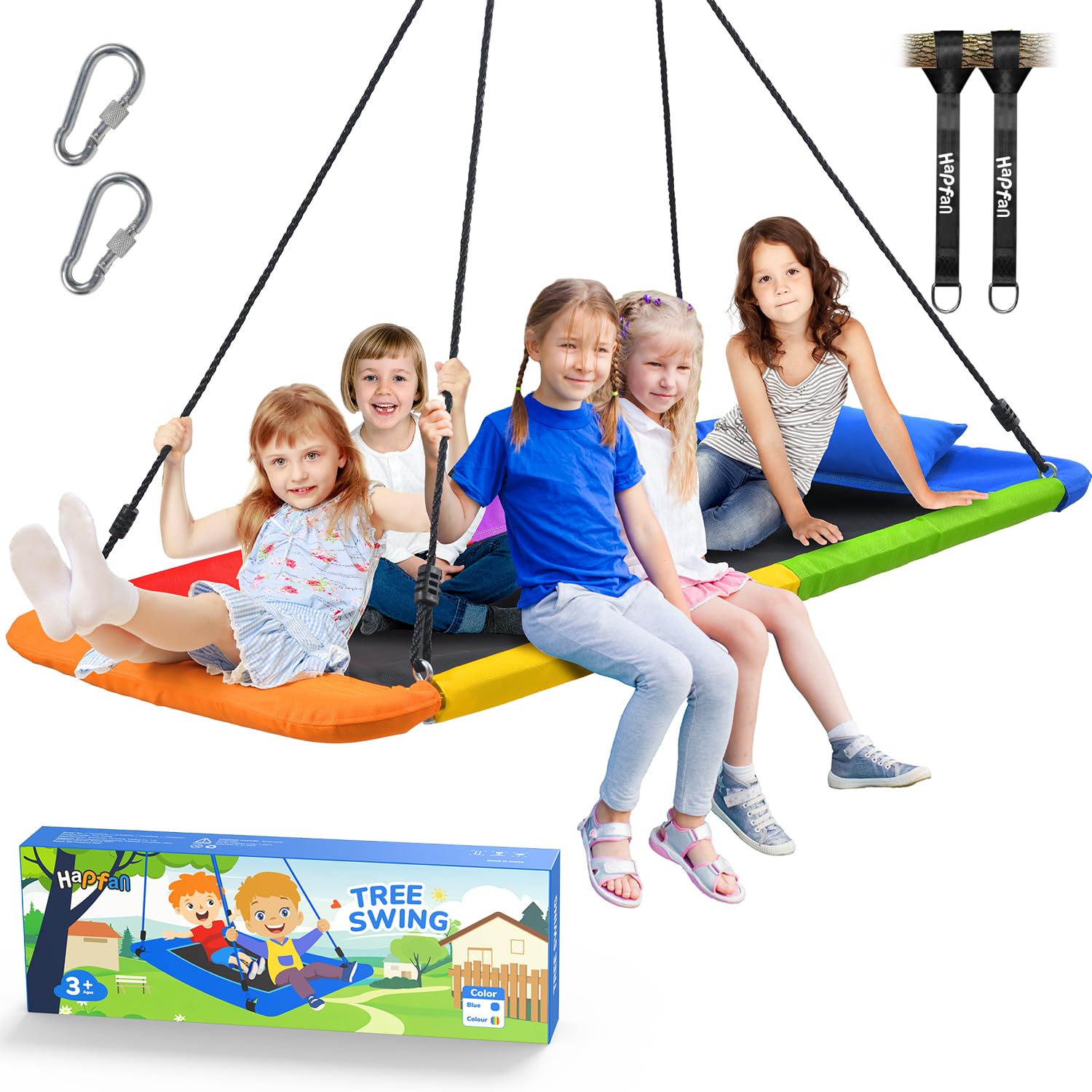 Hapfan 800lbs 60-inch platform swing showing a sturdy, family-friendly outdoor setup.