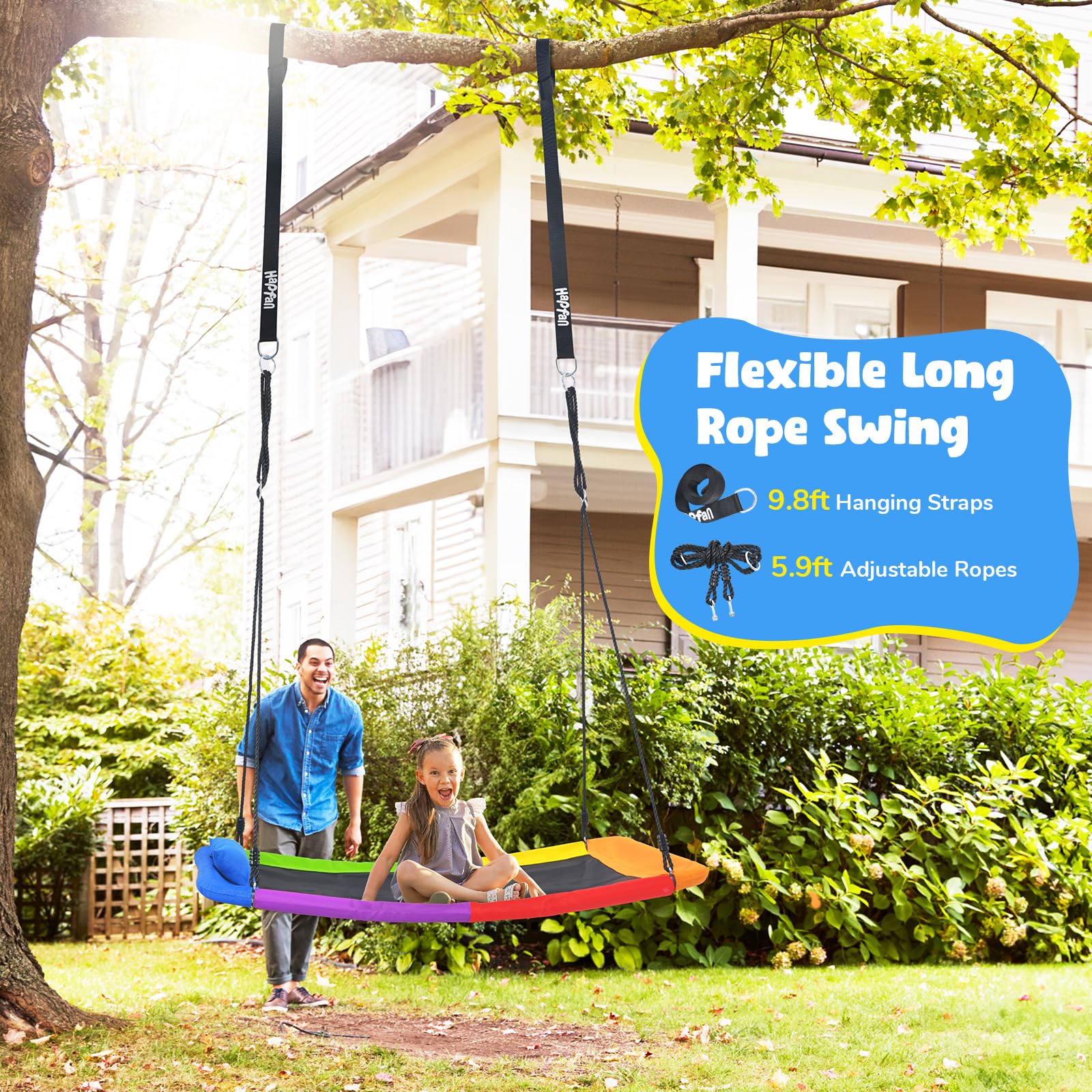 Hapfan 9.8-foot hanging straps offer flexible installation height.