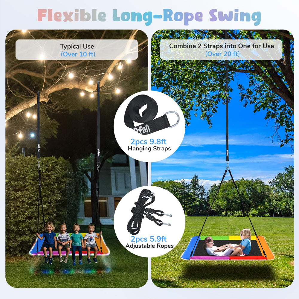 Family enjoys Hapfan swing outdoors during golden hour