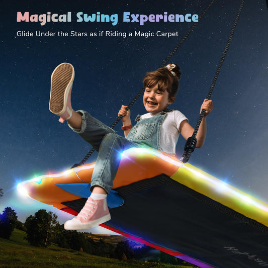 Hapfan LED light modes illuminate the swing for evening fun