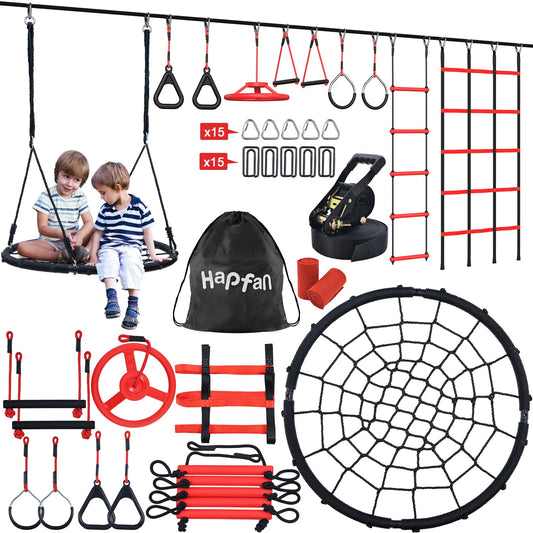 Hapfan ninja-warrior obstacle course for kids, a thrilling backyard adventure.