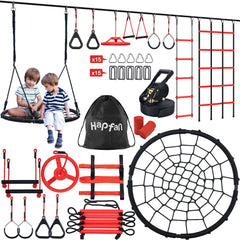 Hapfan ninja-warrior obstacle course for kids, a thrilling backyard adventure.