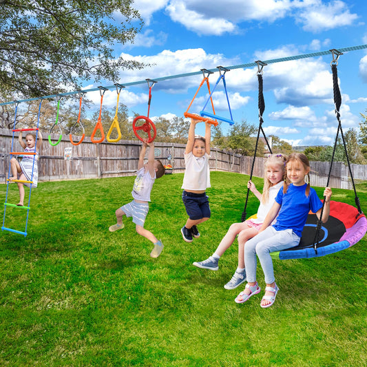 Hapfan saucer swing adds versatile seating and gentle motion.