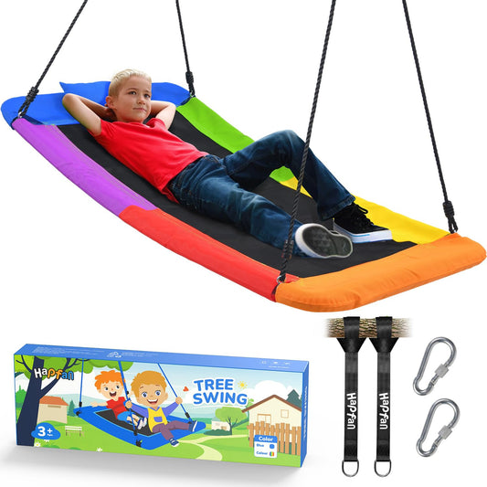 Hapfan Skycurve 60-inch platform swing for outdoor fun in vibrant color.