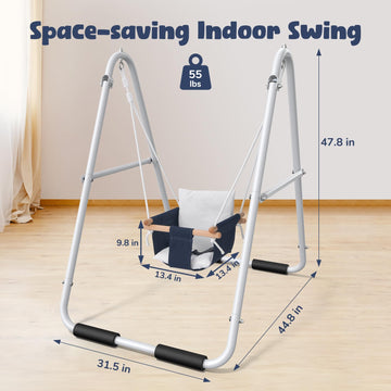 Hapfan safety-harness feature keeps toddlers buckled securely during playful swinging.