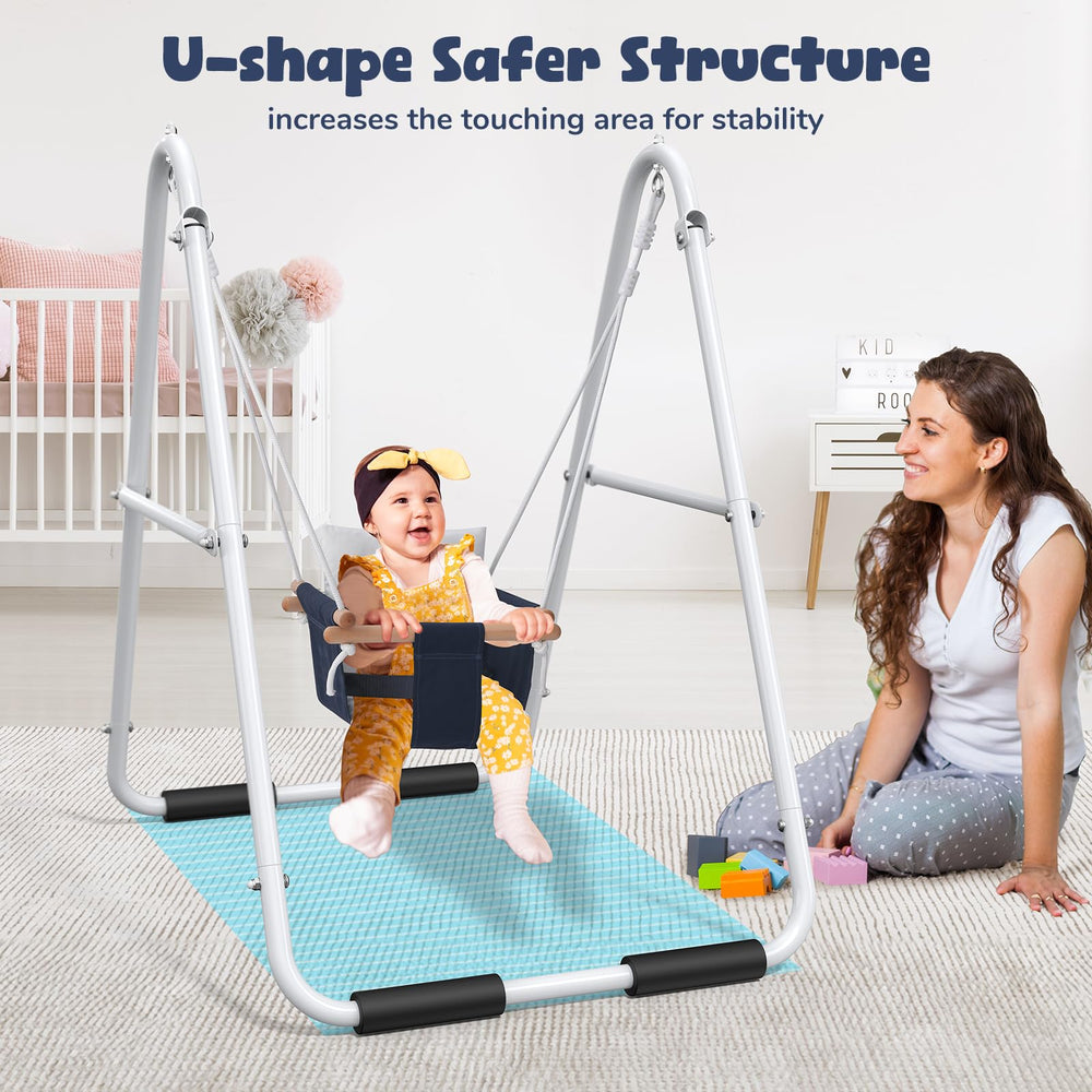 Hapfan toddler swing seat highlights comfortable cotton canvas and a secure built-in harness.