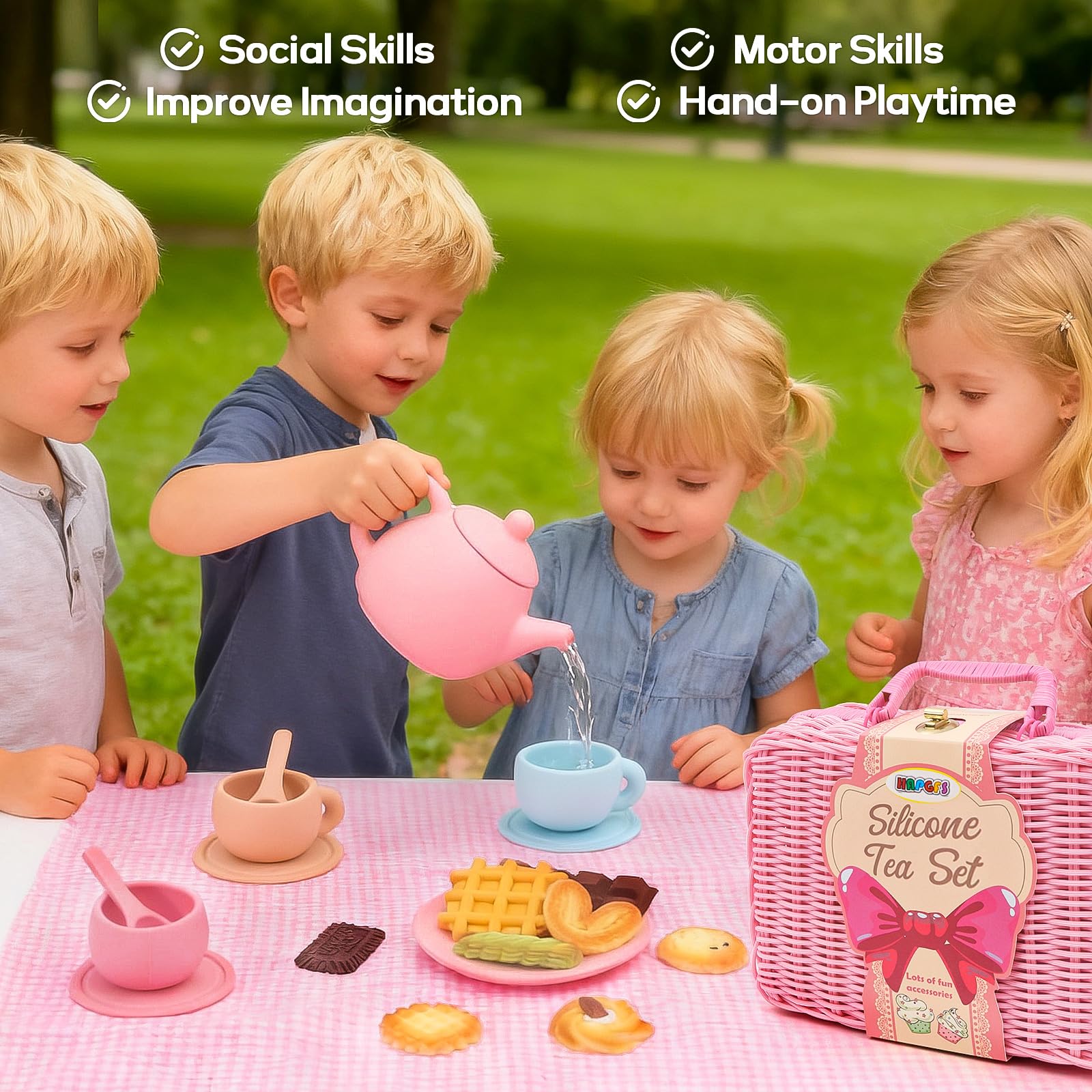 HAPGFS silicone picnic basket keeps toys organized for on the go fun.