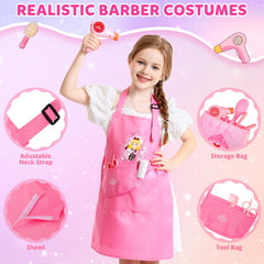 Hapgo styling apron and shawl help kids role-play as a professional stylist.