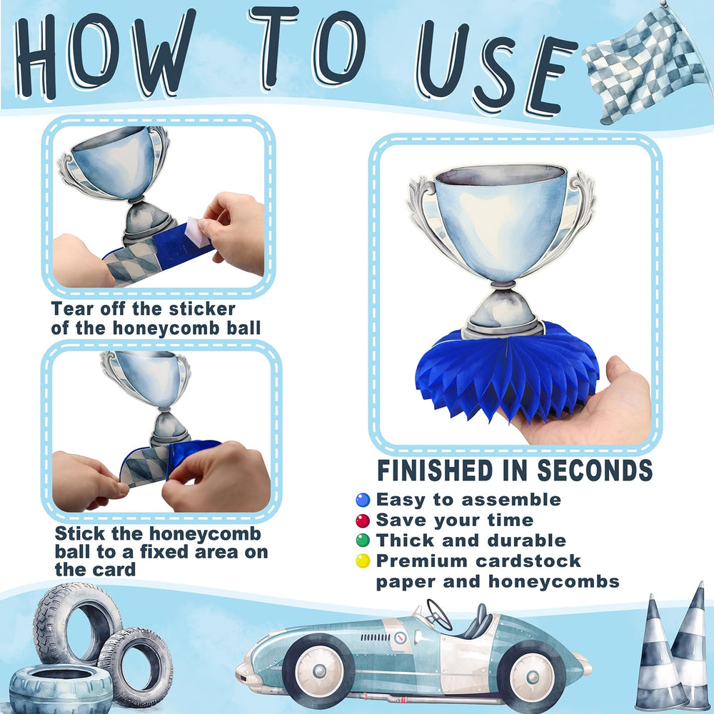 HaPiBiDesign Race Car Party Supplies—durable centerpieces for long-lasting decor.