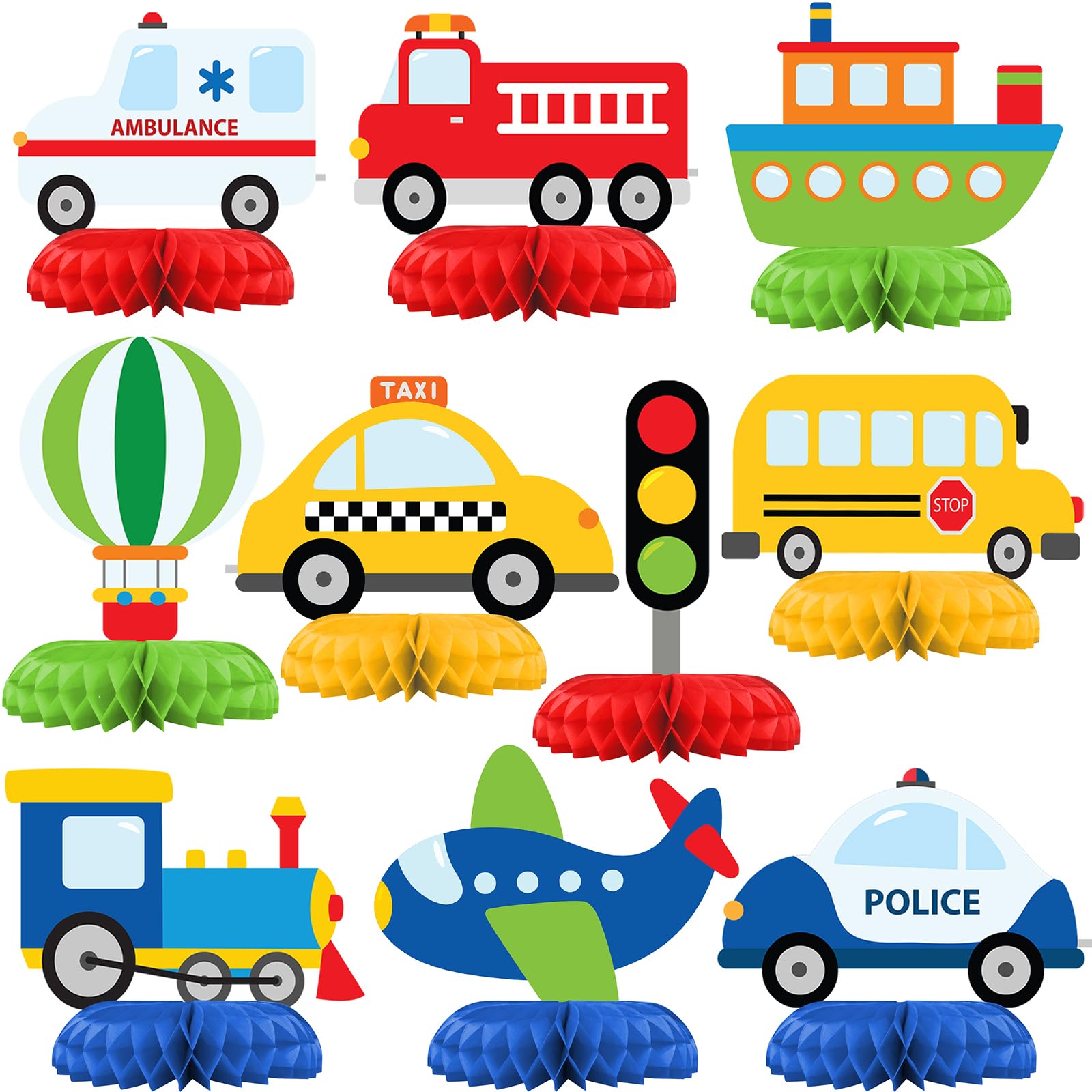 HaPiBiDesign transportation honeycomb centerpiece for quick, reusable party setup