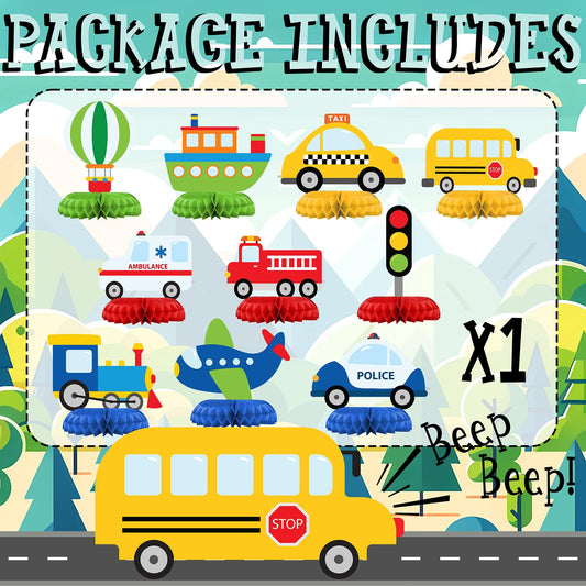 HaPiBiDesign transportation table decor with durable cardstock and vivid prints