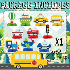 HaPiBiDesign transportation table decor with durable cardstock and vivid prints