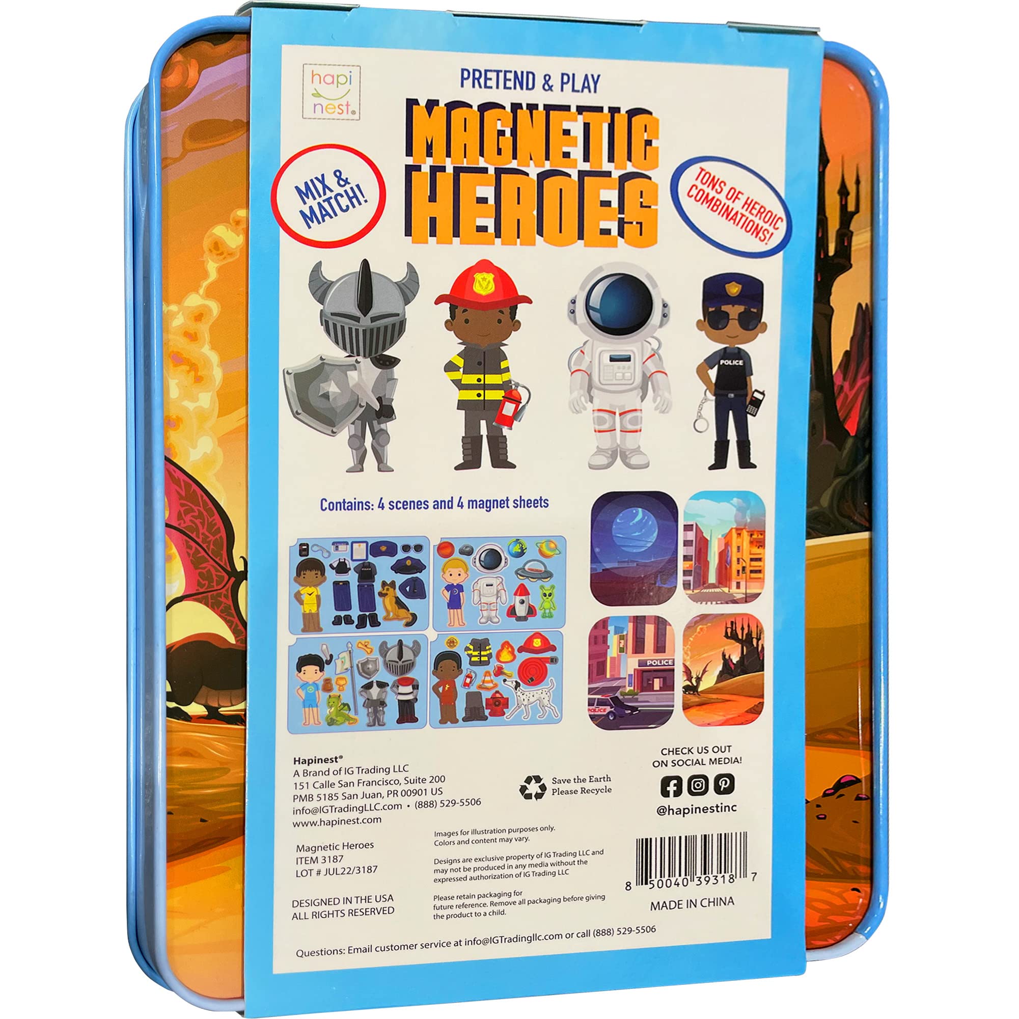 Hapinest Astronaut magnet beside colorful backdrops for space adventures on the go