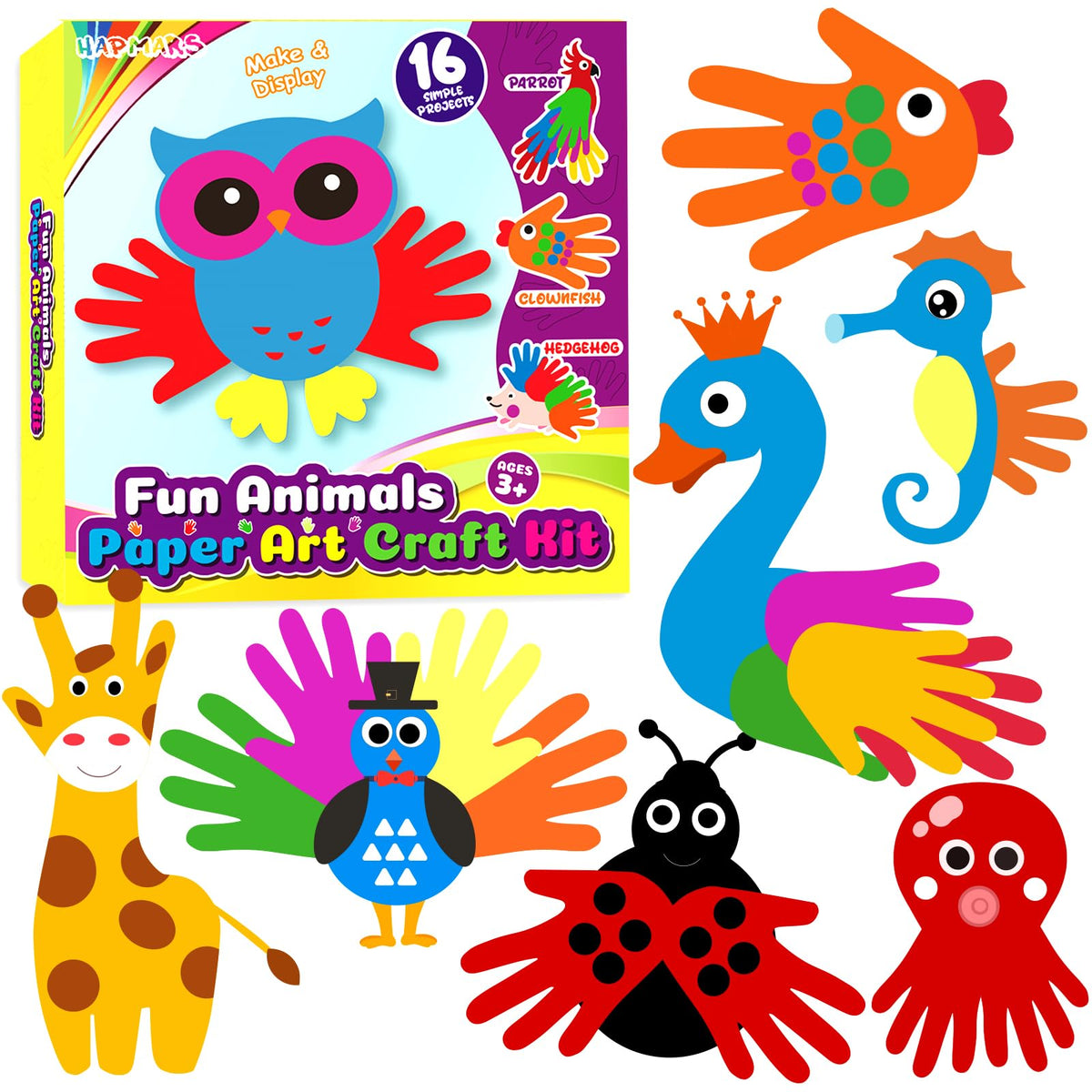 HAPMARS Animals Handprint Kit packaging invites kids to start creative crafts.