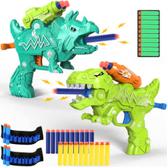 Happitry Dino Blaster twin pack for toddlers supports coordinated play.