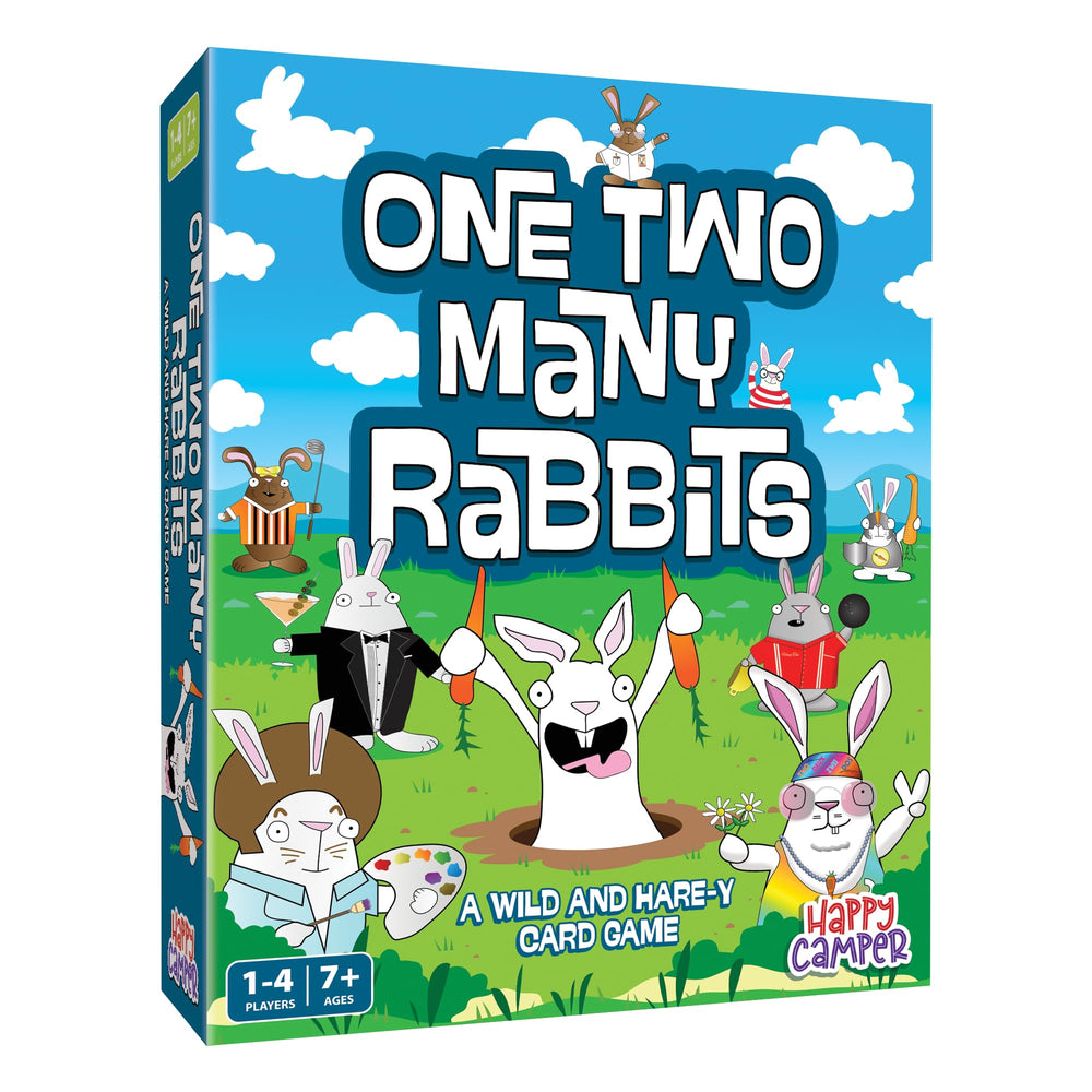 Happy Camper One Two Many Rabbits box with colorful components for quick family play