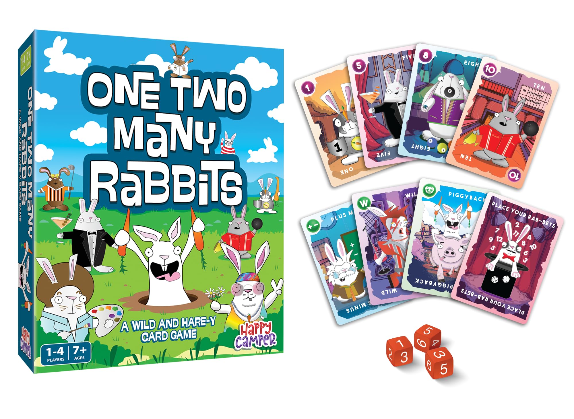 Happy Camper One Two Many Rabbits dice for fast, engaging math-inspired rounds