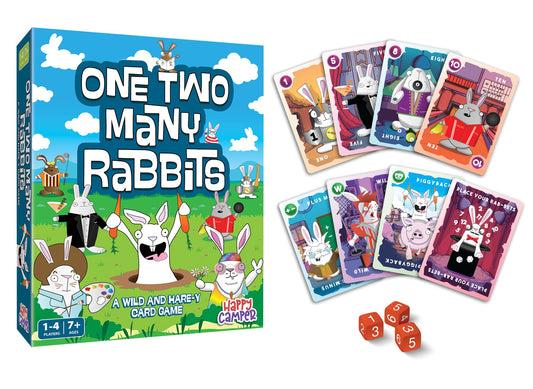 Happy Camper One Two Many Rabbits dice for fast, engaging math-inspired rounds