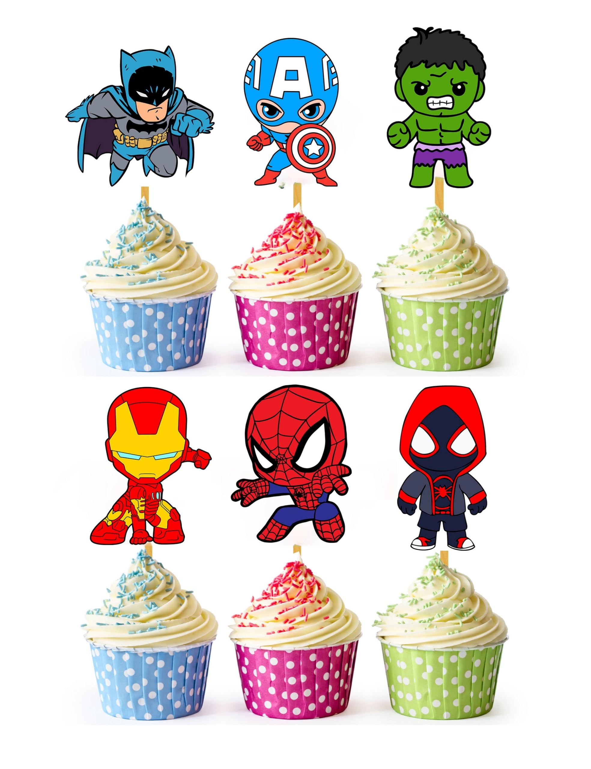 Happy Choices 24x Hero Super Kids Cupcake Toppers pack for vibrant birthday desserts