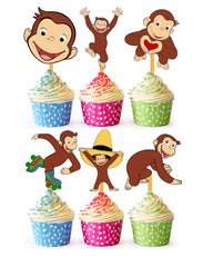 Happy Choices Curious Monkey cupcake toppers decorate birthday cupcakes with playful flair.