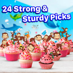 Happy Choices Curious Monkey toppers provide sturdy, reusable cupcake decor.