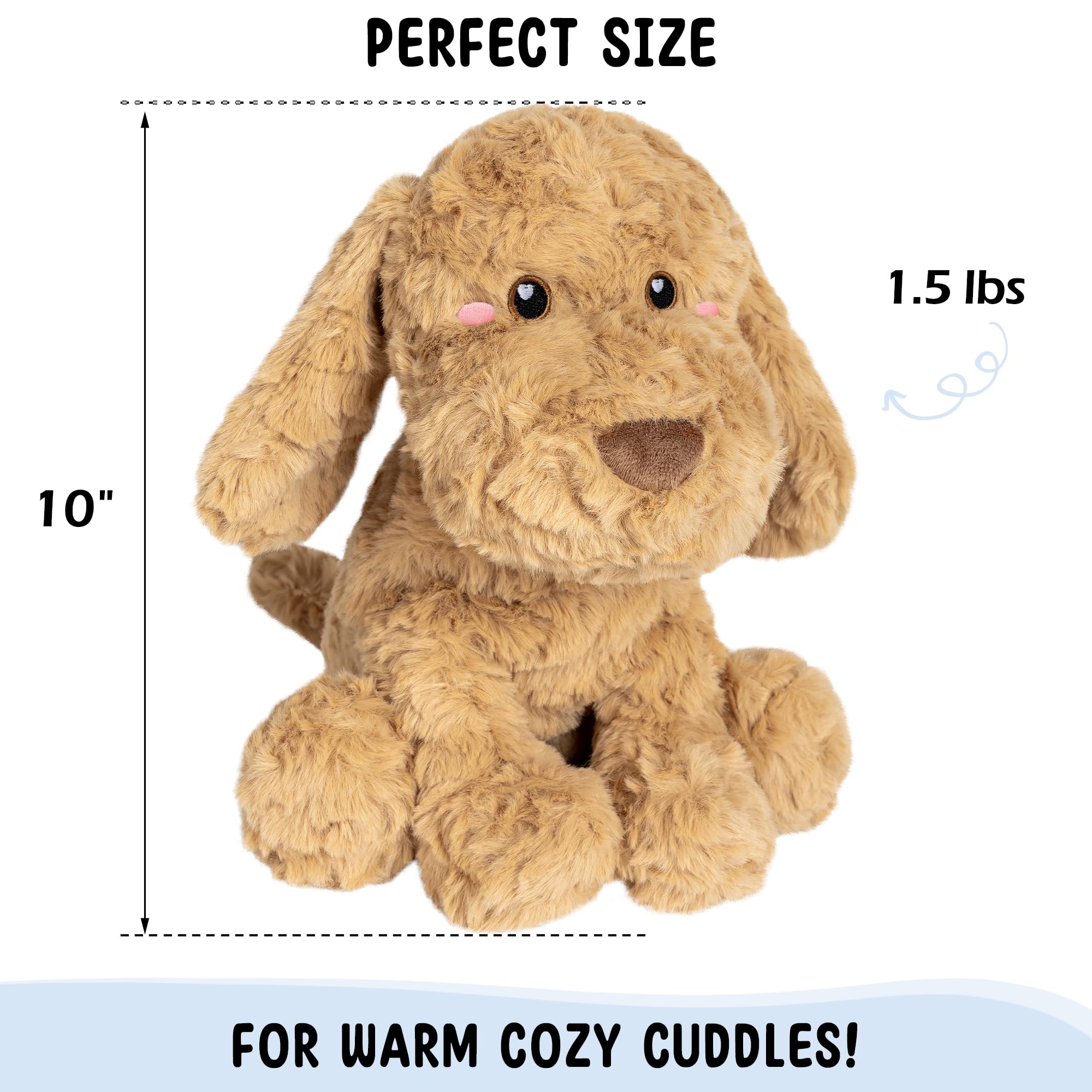 Happy Fuel Goldendoodle plush shows removable heating pad inside