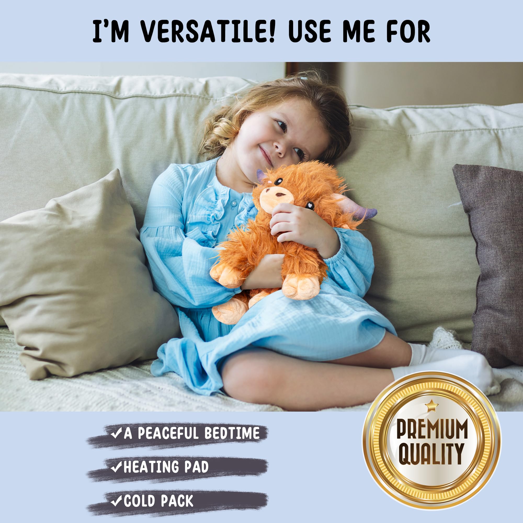 Happy Fuel Highland Cow plush is reusable and easy to care for.