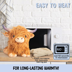 Happy Fuel Highland Cow plush used hot or cold for versatile comfort during cuddles.