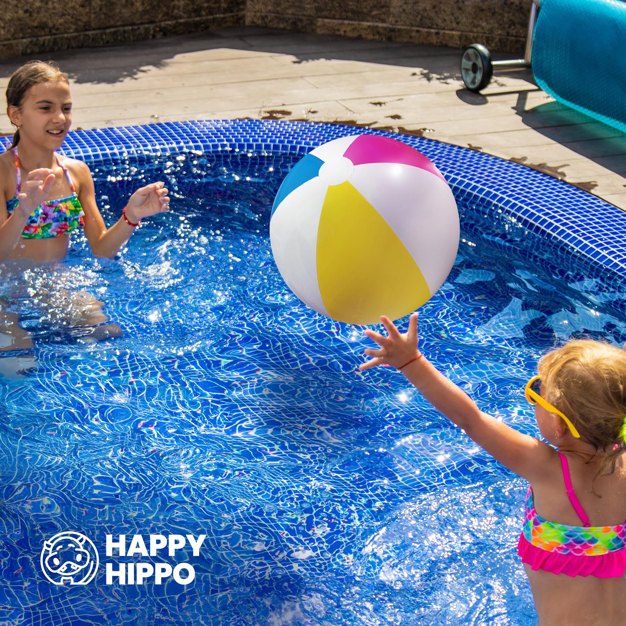 Happy Hippo jumbo beach balls for poolside catch and toss