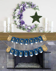 Happy Storm Ramadan banner being hung by a doorway for Iftar.